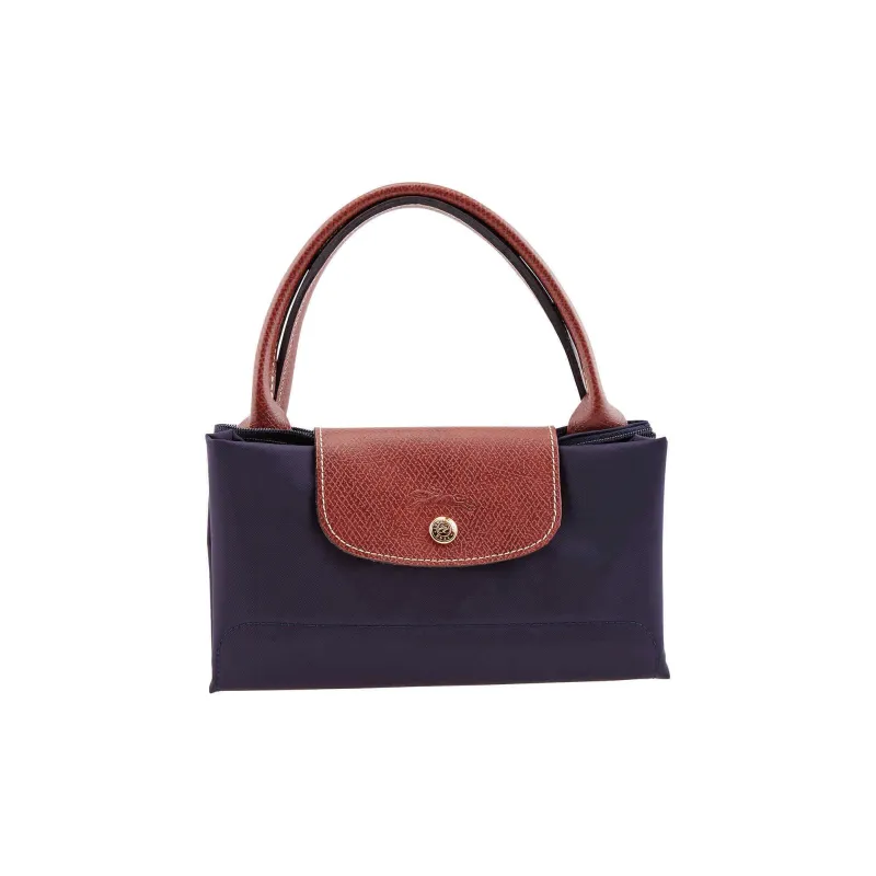 LONGCHAMP Le Pliage Cow Leather With Canvas And Leather Canvas Bag Handbag Shoulder Bag Medium Size Women's Blueberry-6
