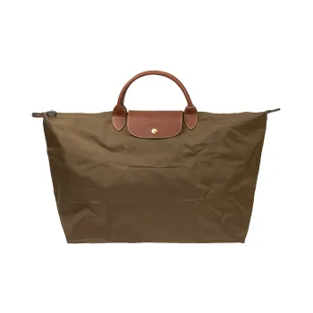 LONGCHAMP Fabric Travel Bag Portable Large Size Women's Khaki