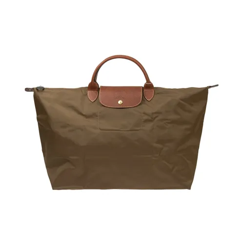 LONGCHAMP Fabric Travel Bag Portable Large Size Women's Khaki