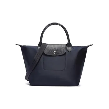 LONGCHAMP Leather Detail Shoulder Bag Crossbody Bag Handbag Small Size Women's Dark Blue