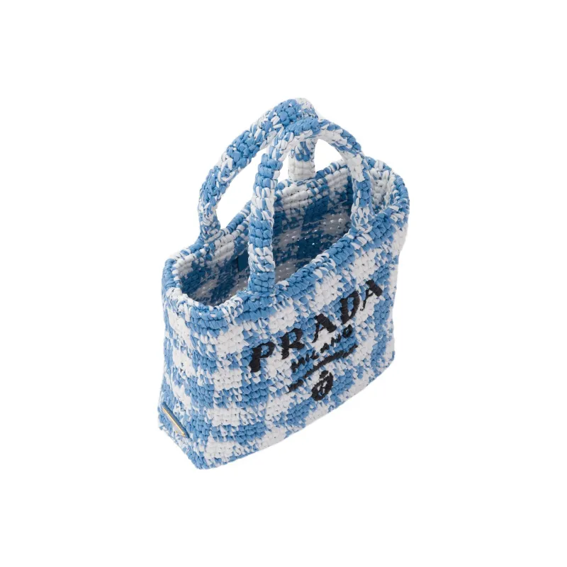 PRADA Wicker Tote Bag Shopping Bag Handbag Small Size Women's Light Blue-2