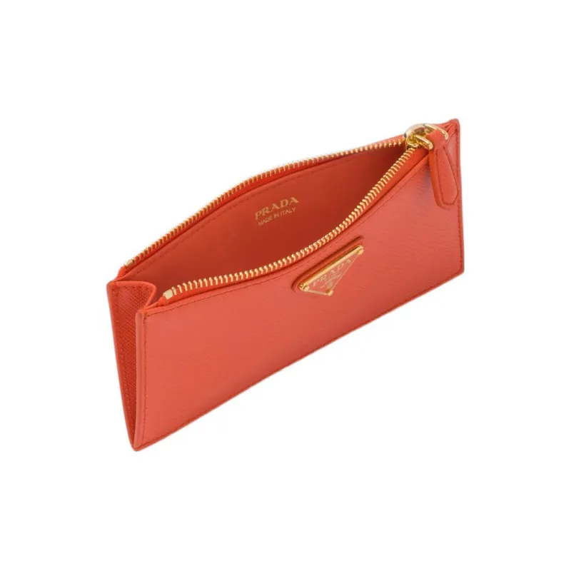 PRADA Saffiano Leather Card Holder Women's Orange-3