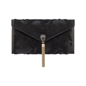 BVLGARI SERPENTI Calfskin Clutch Small Size Women's Black