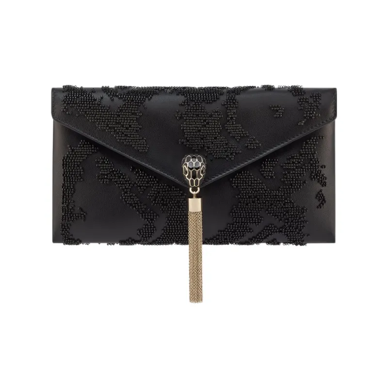 BVLGARI SERPENTI Calfskin Clutch Small Size Women's Black-0