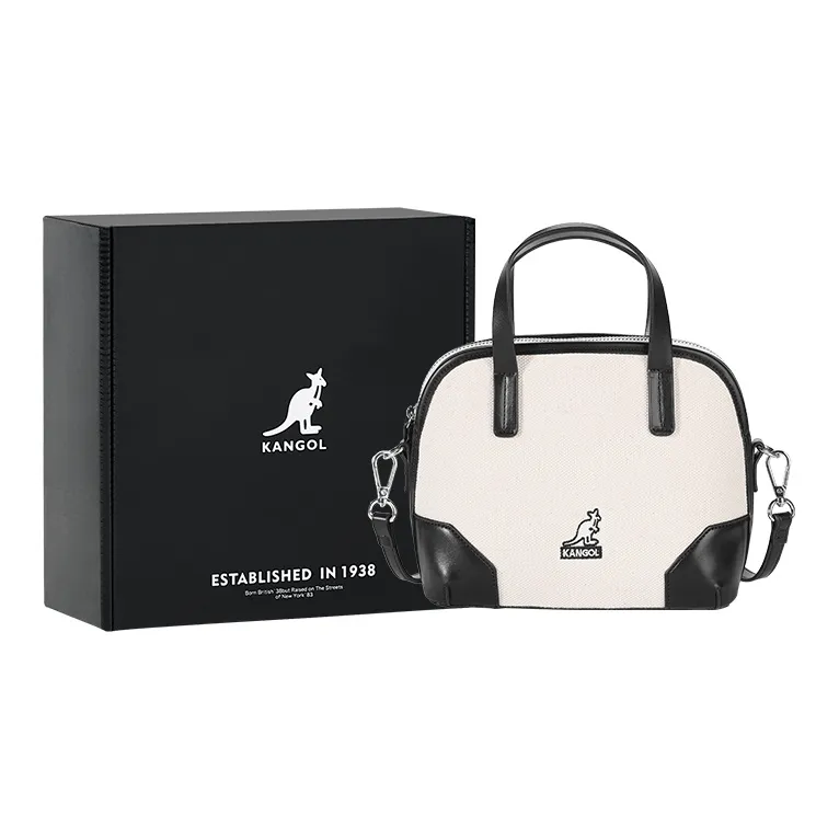KANGOL PU Leather Canvas Dome Bag, Handbag, Crossbody Bag Medium Size Women's Multicolor-9