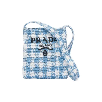 PRADA Straw And Wicker And Raffia Shoulder Bag Crossbody Bag Handbag Women's Light Blue