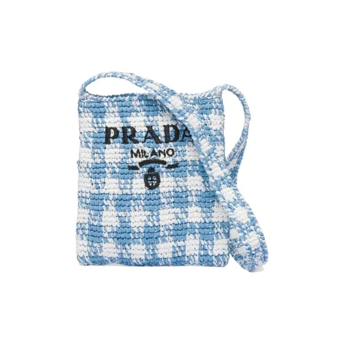 PRADA Straw And Wicker And Raffia Shoulder Bag Crossbody Bag Handbag Women's Light Blue