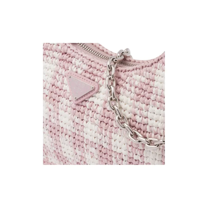 PRADA Re Edition Straw And Wicker Handbag Shoulder Bag Women's Snowflake Pink-3