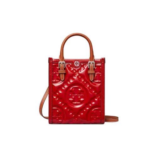 TORY BURCH T Monogram Patent Leather With Genuine Leather Trim Sheet Music Bag Handbag, Crossbody Bag Mini Women's Red