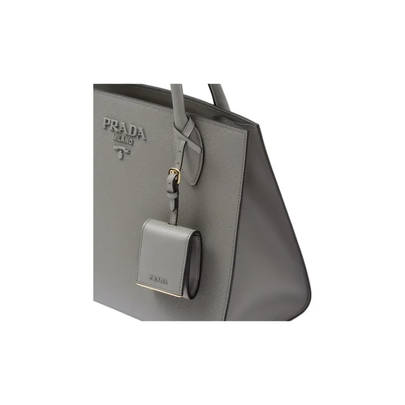 PRADA Monochrome Leather Tote Bag Shopping Bag Shoulder Bag Crossbody Bag Handbag Medium Size Women's Slate Gray-4