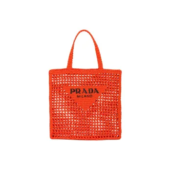 PRADA Straw And Wicker Tote Bag Shopping Bag Shoulder Bag Handbag Women's Orange