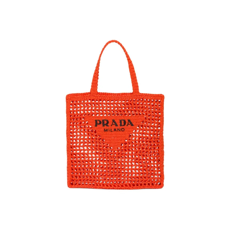 PRADA Straw And Wicker Tote Bag Shopping Bag Shoulder Bag Handbag Women's Orange-0