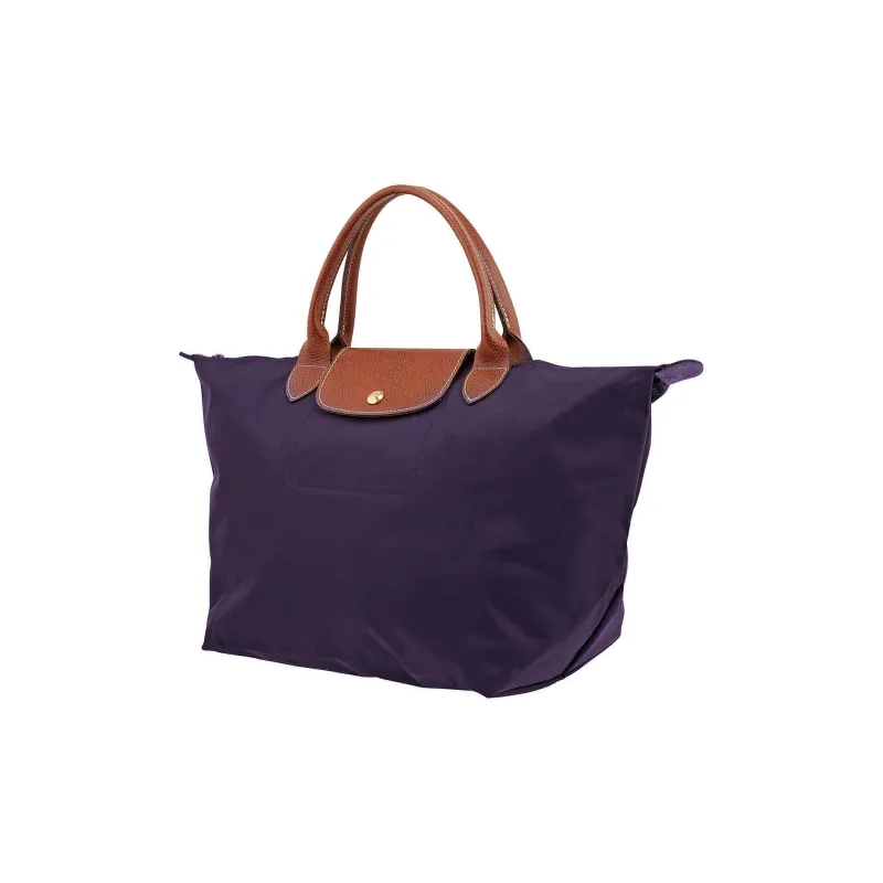 LONGCHAMP Le Pliage Cow Leather With Canvas And Leather Canvas Bag Handbag Shoulder Bag Medium Size Women's Blueberry-1