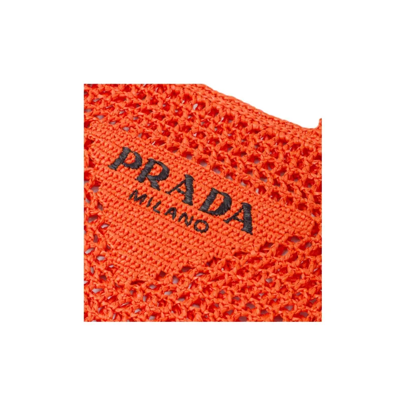 PRADA Straw And Wicker Tote Bag Shopping Bag Shoulder Bag Handbag Women's Orange-3