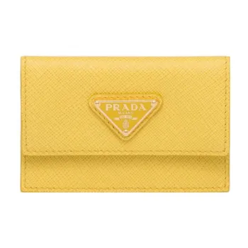 PRADA Saffiano Leather Card Clip Card Holder Women's Sunlight Yellow