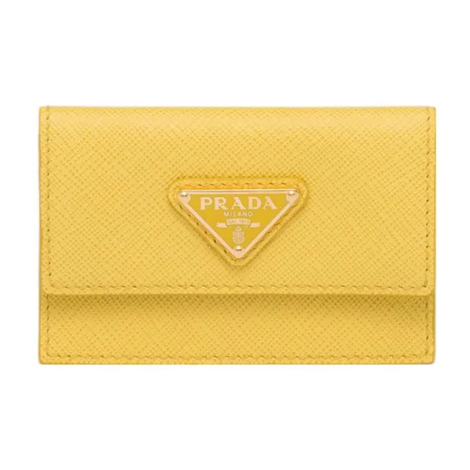 PRADA Saffiano Leather Card Clip Card Holder Women's Sunlight Yellow-0