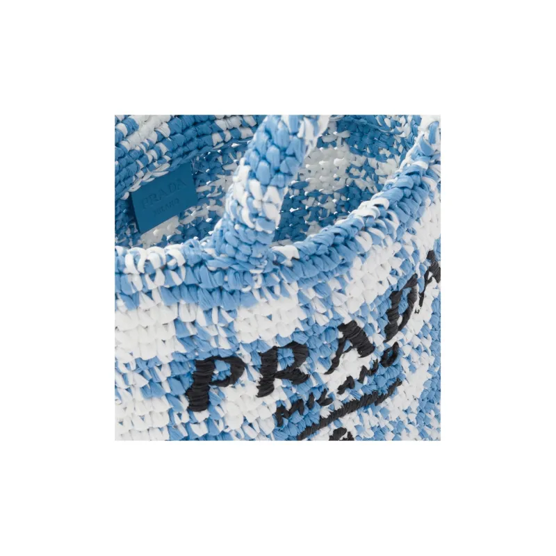 PRADA Wicker Tote Bag Shopping Bag Handbag Small Size Women's Light Blue-5