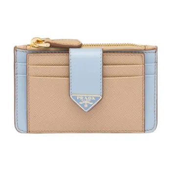 PRADA Saffiano Leather Card Holder Women's Sand/Light Blue