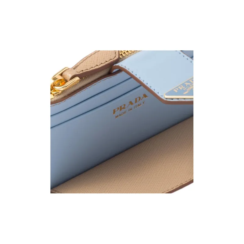 PRADA Saffiano Leather Card Holder Women's Sand/Light Blue-3