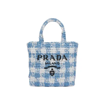 PRADA Wicker Tote Bag Shopping Bag Handbag Small Size Women's Light Blue