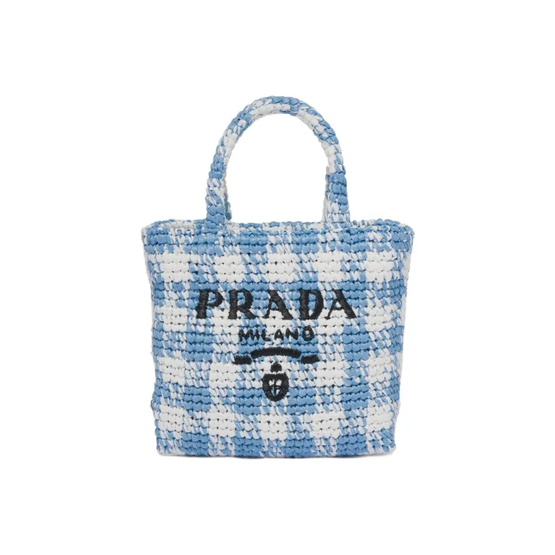 PRADA Wicker Tote Bag Shopping Bag Handbag Small Size Women's Light Blue-0