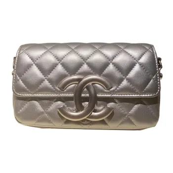 CHANEL Shiny Lambskin Cell Phone Pouch Shoulder Bag Crossbody Bag Regular Women's Silver