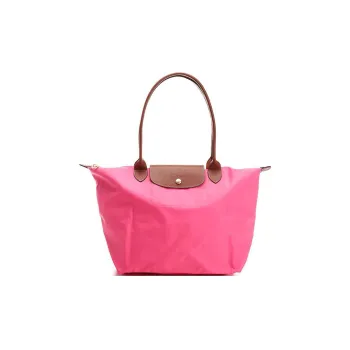 LONGCHAMP Canvas With Leather Trim Dumpling Bag Handbag Shoulder Bag Large Size Women's Pink