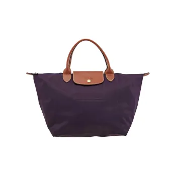 LONGCHAMP Le Pliage Cow Leather With Canvas And Leather Canvas Bag Handbag Shoulder Bag Medium Size Women's Blueberry