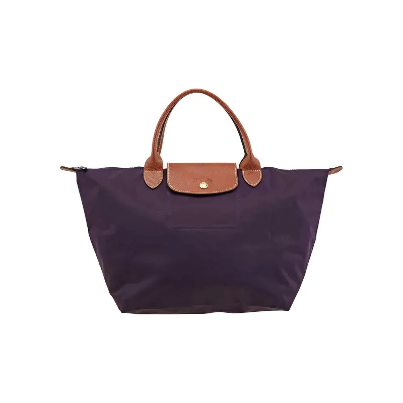 LONGCHAMP Le Pliage Cow Leather With Canvas And Leather Canvas Bag Handbag Shoulder Bag Medium Size Women's Blueberry-0