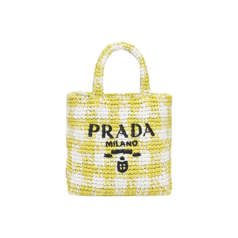 PRADA Wicker Tote Bag Shopping Bag Handbag Small Size Women's Pomelo Green-0