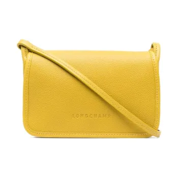 LONGCHAMP Le Foulonné Cow Leather Small Square Bag Shoulder Bag Crossbody Bag Medium Size Women's Yellow