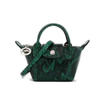 LONGCHAMP Le Pliage Cow Leather Coin Purse Crossbody One Shoulder Handbag Women's Green Multicolor