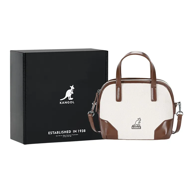 KANGOL PU Leather Canvas Dome Bag, Handbag, Crossbody Bag Medium Size Women's Multicolor-12