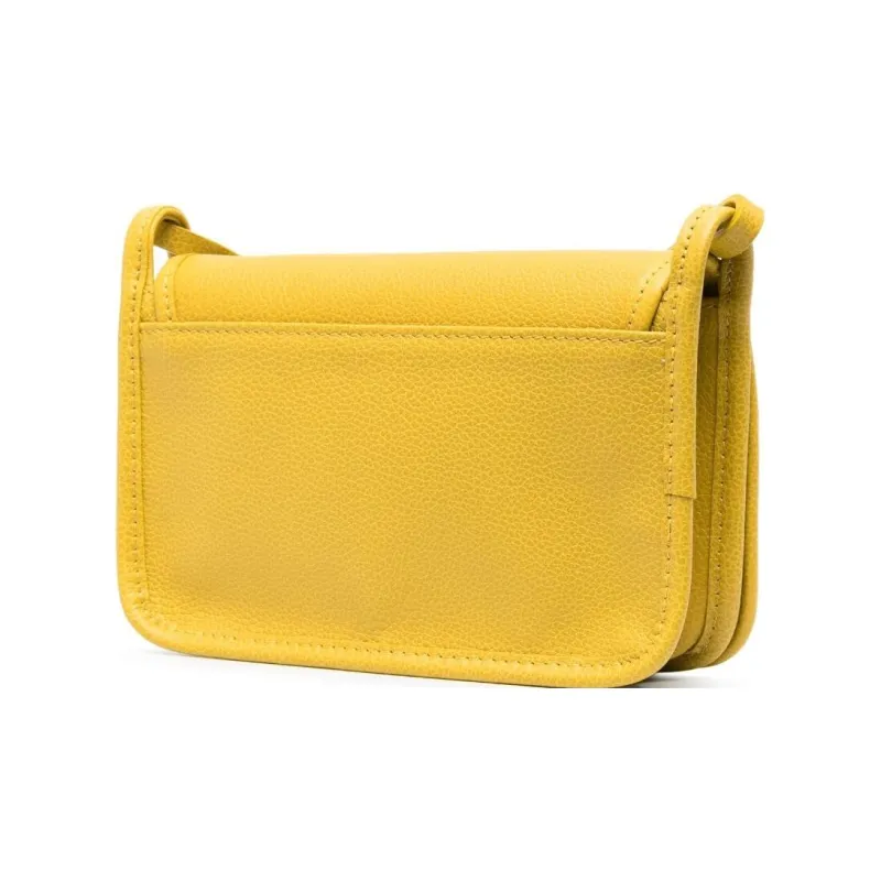 LONGCHAMP Le Foulonné Cow Leather Small Square Bag Shoulder Bag Crossbody Bag Medium Size Women's Yellow-1