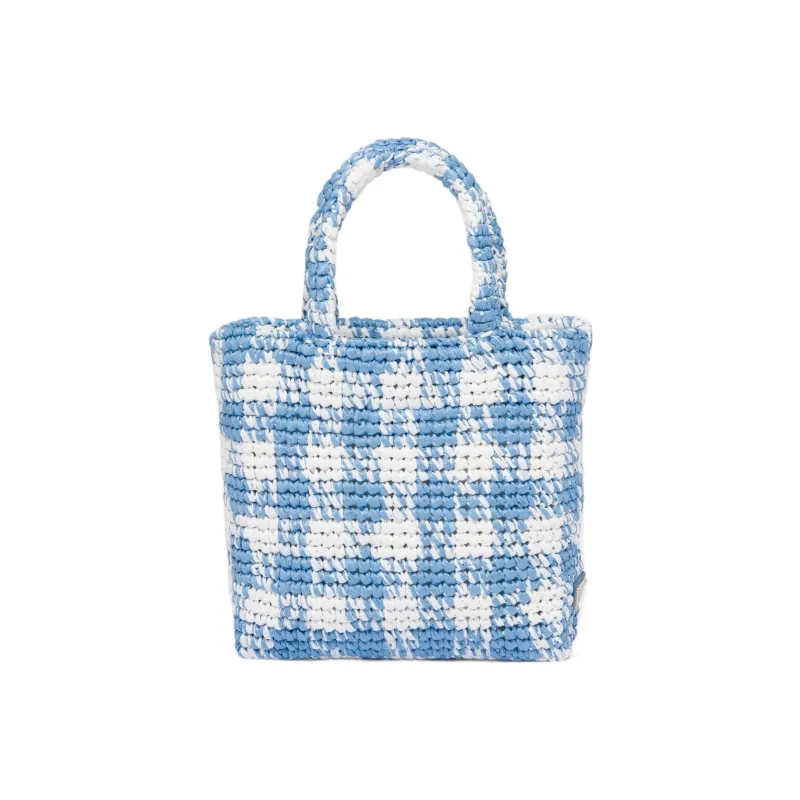 PRADA Wicker Tote Bag Shopping Bag Handbag Small Size Women's Light Blue-1