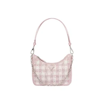 PRADA Re Edition Straw And Wicker Handbag Shoulder Bag Women's Snowflake Pink