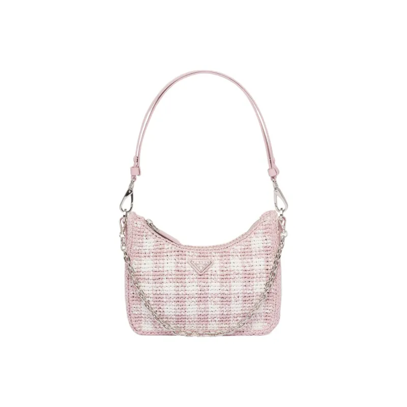 PRADA Re Edition Straw And Wicker Handbag Shoulder Bag Women's Snowflake Pink-0