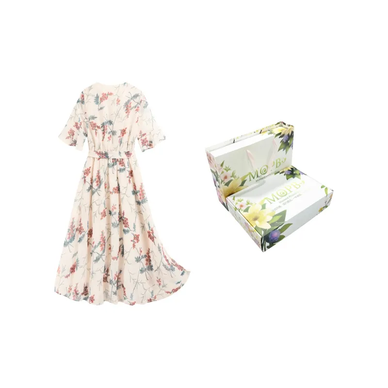 MOPB Short Sleeved Dresses Women's Includes Gift Box Sets Beige-5