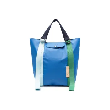 LONGCHAMP Le Pliage Re play Canvas With Leather Trim Canvas Bag, One Shoulder Handbag Regular Women's Blue