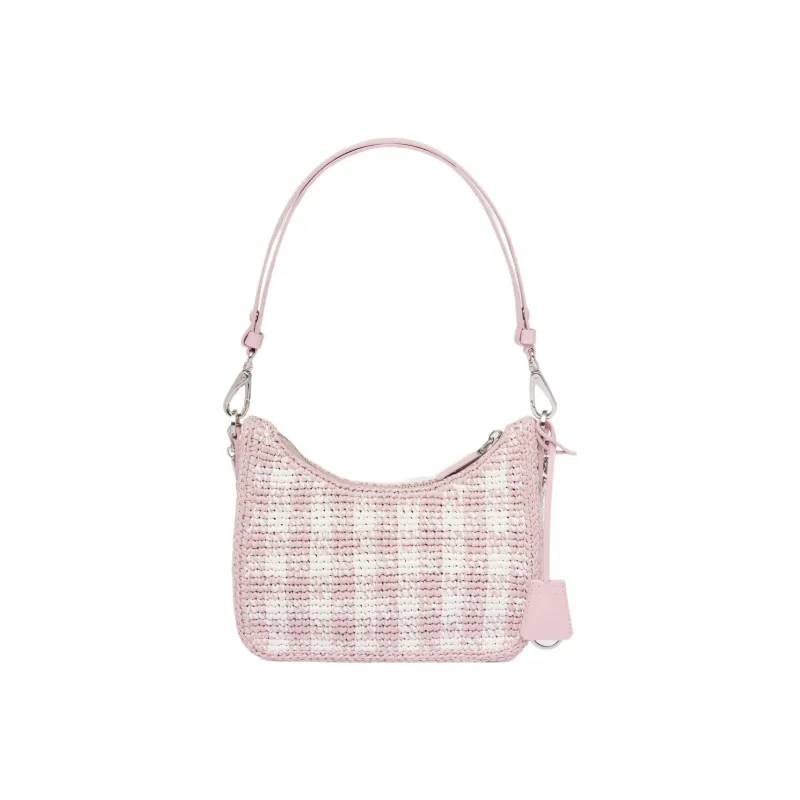 PRADA Re Edition Straw And Wicker Handbag Shoulder Bag Women's Snowflake Pink-2