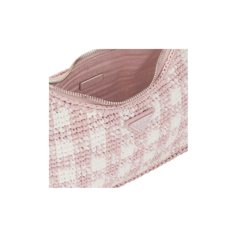 PRADA Re Edition Straw And Wicker Handbag Shoulder Bag Women's Snowflake Pink-4