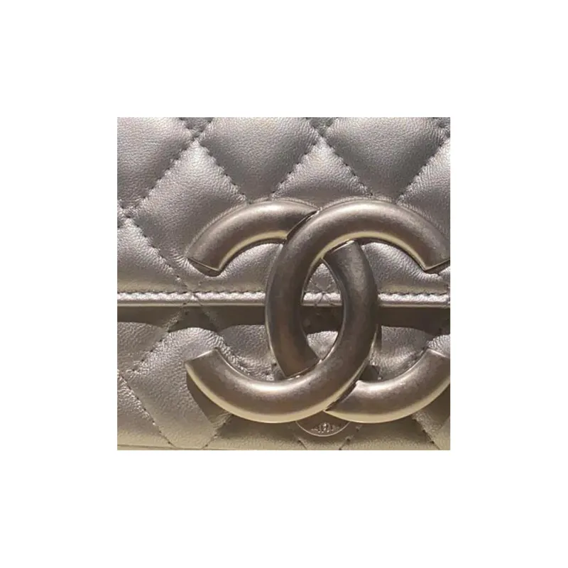 CHANEL Shiny Lambskin Cell Phone Pouch Shoulder Bag Crossbody Bag Regular Women's Silver-1
