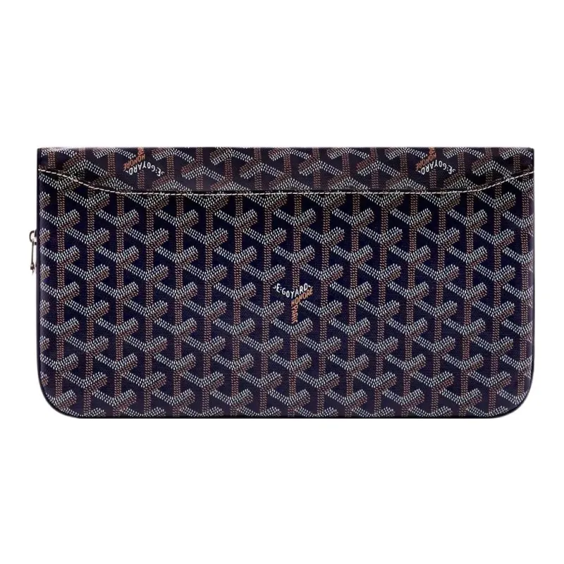 GOYARD Sainte-Marie Canvas With Leather Clutch Medium Size Unisex Marine Blue-3