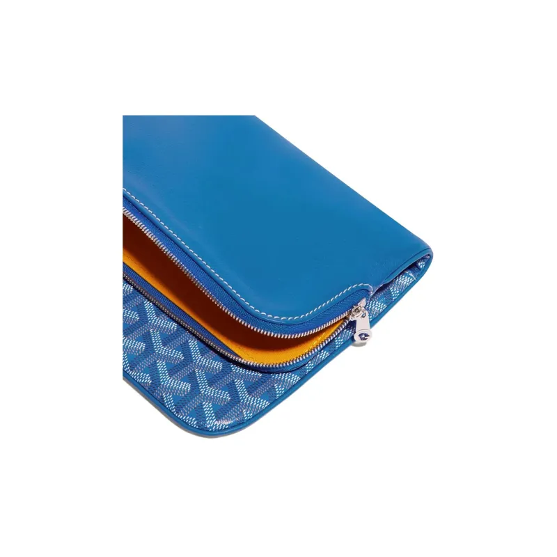 GOYARD Sainte-Marie Canvas With Leather Clutch Medium Size Unisex Blue-4