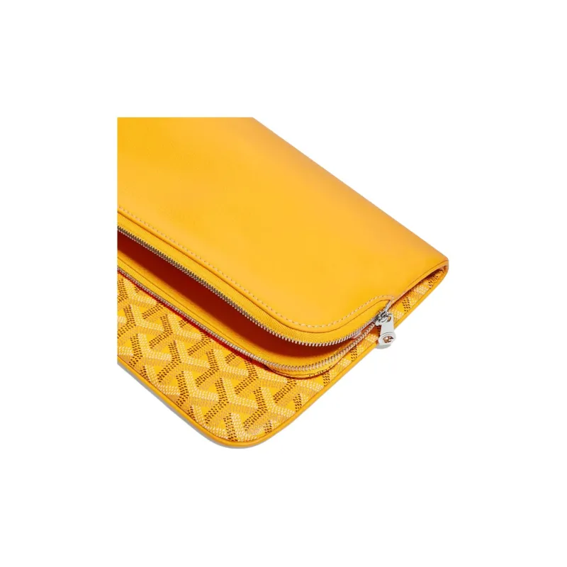 GOYARD Sainte-Marie Canvas With Leather Clutch Medium Size Unisex Yellow-4