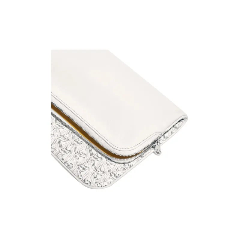 GOYARD Sainte-Marie Canvas With Leather Clutch Medium Size Unisex White-4