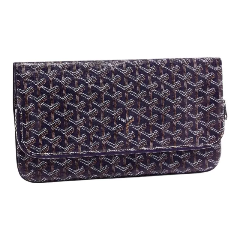 GOYARD Sainte-Marie Canvas With Leather Clutch Medium Size Unisex Marine Blue-2