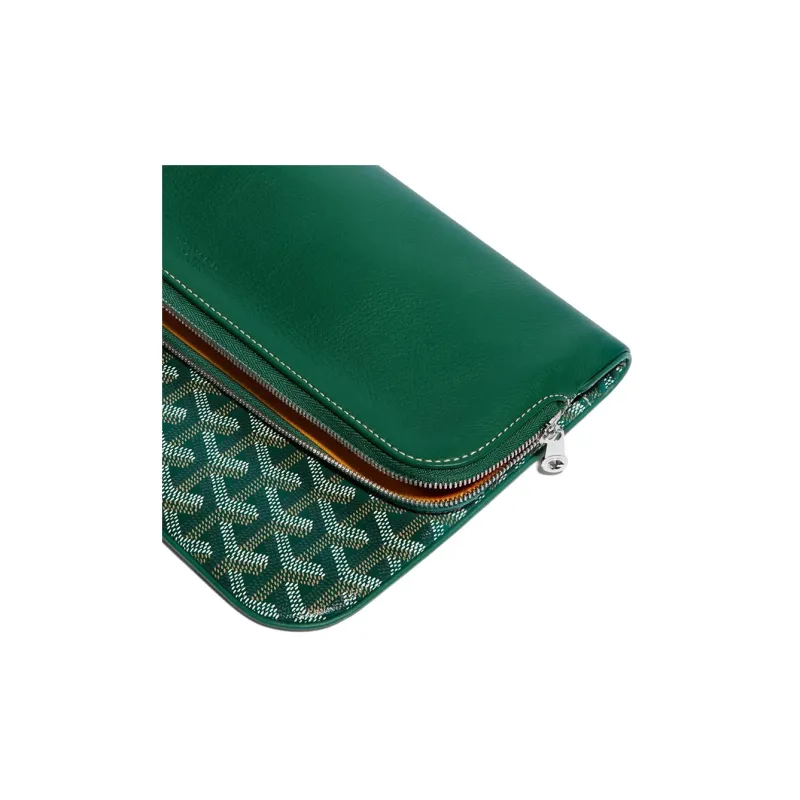 GOYARD Sainte-Marie Canvas With Leather Clutch Medium Size Unisex Green-4