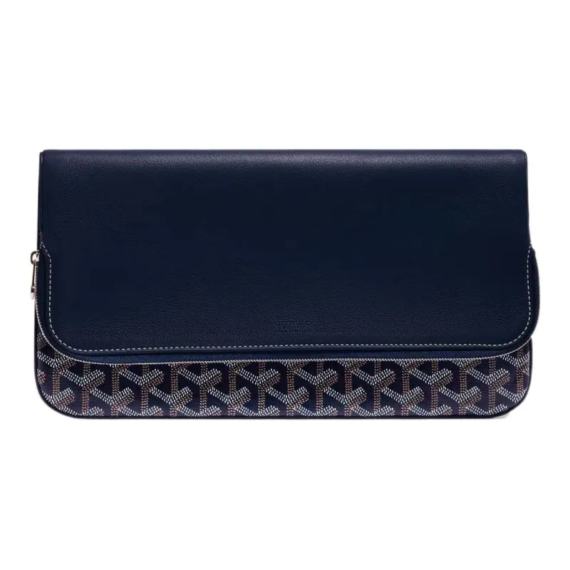 GOYARD Sainte-Marie Canvas With Leather Clutch Medium Size Unisex Marine Blue-1