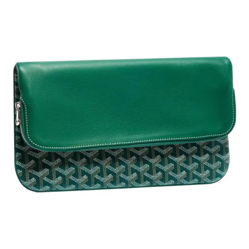 GOYARD Sainte-Marie Canvas With Leather Clutch Medium Size Unisex Green-1